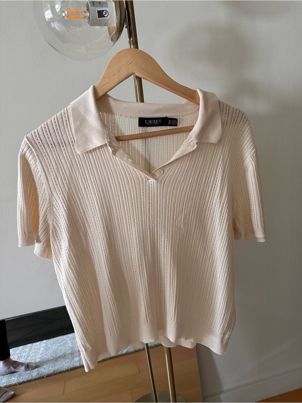 Lauren Ralph Lauren Cream Short-Sleeve Knit Polo Top